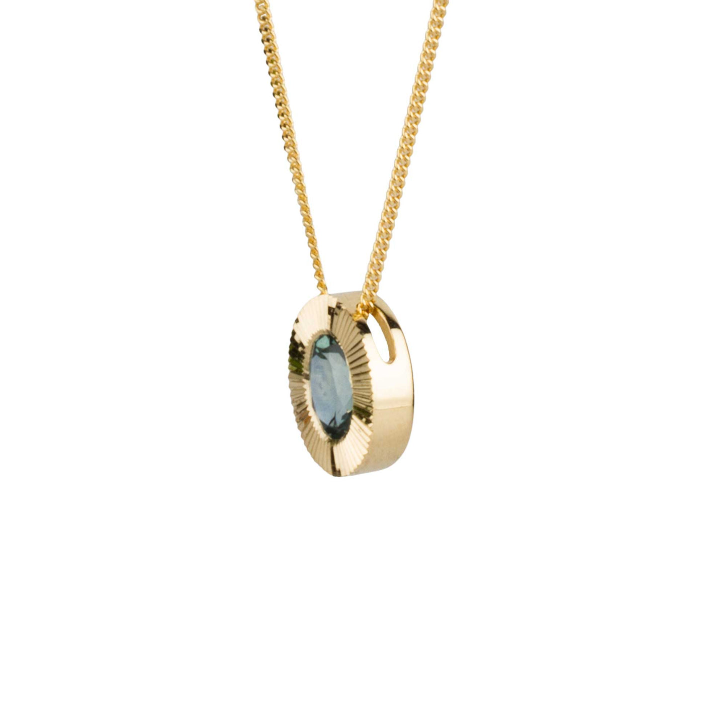 North/South Oval Aurora Pendant Necklace with .65ct light teal Oval Montana Sapphire