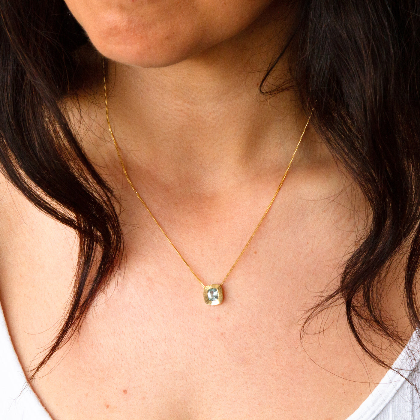 Cushion Aurora Pendant Necklace with .87ct Blue-Green Cushion Montana Sapphire