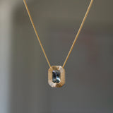 Radiant Aurora Pendant Necklace with .77ct Light Green Radiant Montana Sapphire