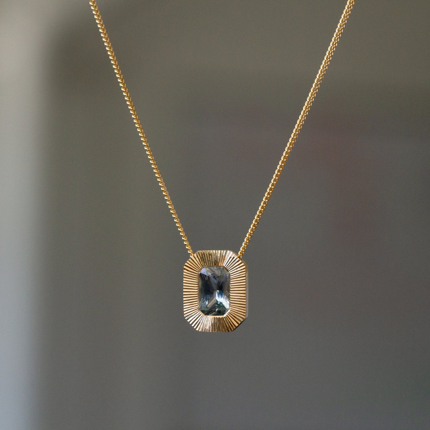 Radiant Aurora Pendant Necklace with .77ct Light Green Radiant Montana Sapphire