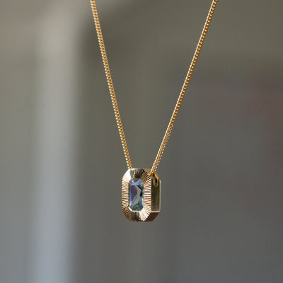 Radiant Aurora Pendant Necklace with .77ct Light Green Radiant Montana Sapphire