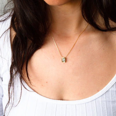 Radiant Aurora Pendant Necklace with .77ct Light Green Radiant Montana Sapphire