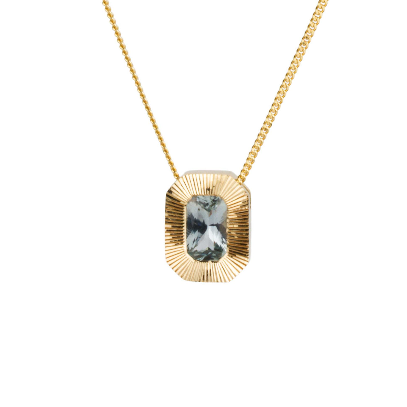 Radiant Aurora Pendant Necklace with .77ct Light Green Radiant Montana Sapphire