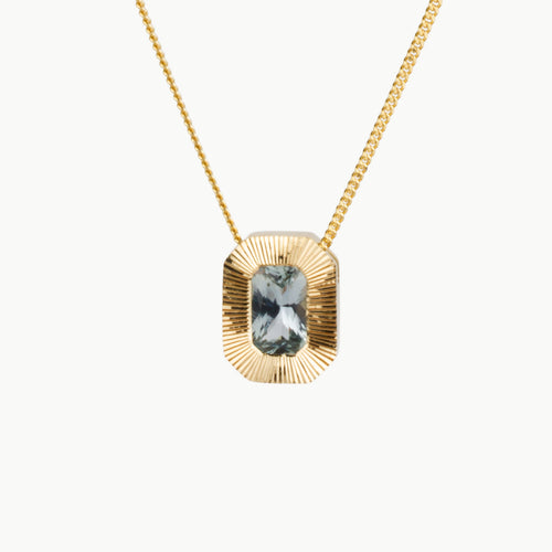 Radiant Aurora Pendant Necklace with .77ct Light Green Radiant Montana Sapphire