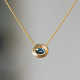 Sideways Oval Aurora Pendant Necklace with .79ct Teal Blue Sapphire