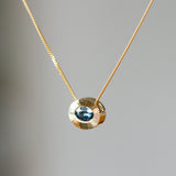Sideways Oval Aurora Pendant Necklace with .79ct Teal Blue Sapphire