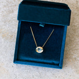 Sideways Oval Aurora Pendant Necklace with .79ct Teal Blue Sapphire
