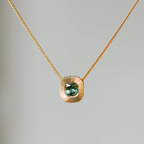 Cushion Aurora Pendant Necklace with .46ct Green Sapphire