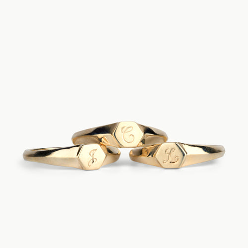 Astra Gold Signet Ring with Engraved Script Letter
