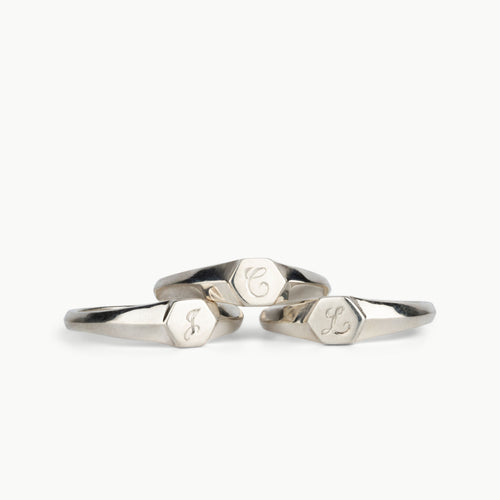 Astra Silver Signet Ring with Engraved Script Letter