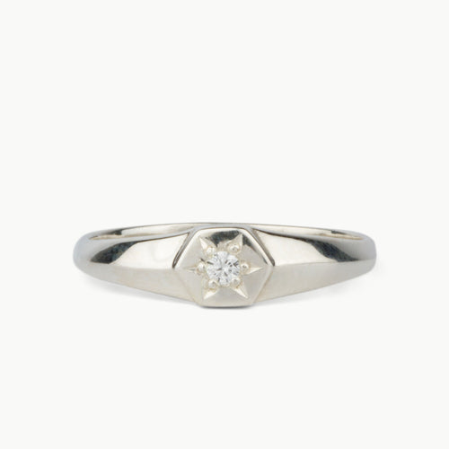 Silver Astra Star Signet Ring with Diamond
