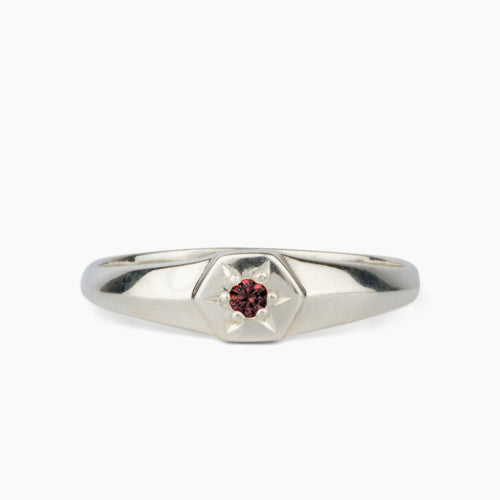 Star Astra Birthstone Signet Ring in Sterling Silver