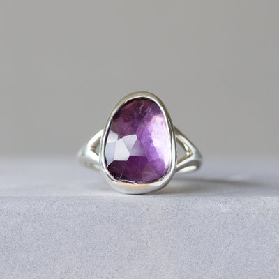 Rose Cut Amethyst Silver Cleo Ring #2 front angle