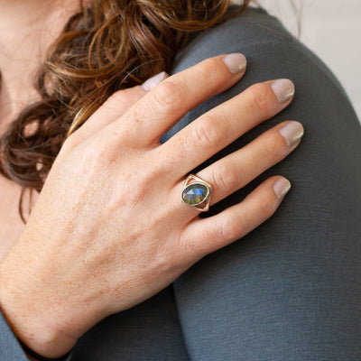 Labradorite Silver Cleo Ring #5 modeled on a hand