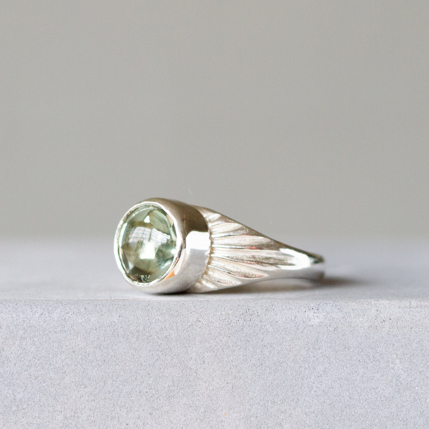 Green Amethyst and Silver Calista Ring