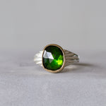 Green Tourmaline Sterling Silver and 14K Yellow Gold Calista Ring front angle