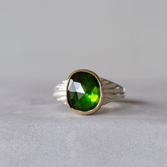 Green Tourmaline Sterling Silver and 14K Yellow Gold Calista Ring front angle