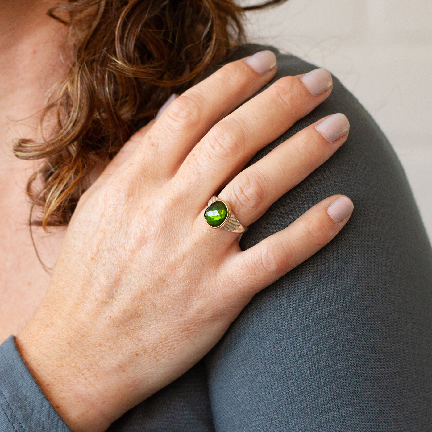 Green Tourmaline Sterling Silver and 14K Yellow Gold Calista Ring