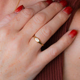 Gold Pebble Signet Ring with Diamond