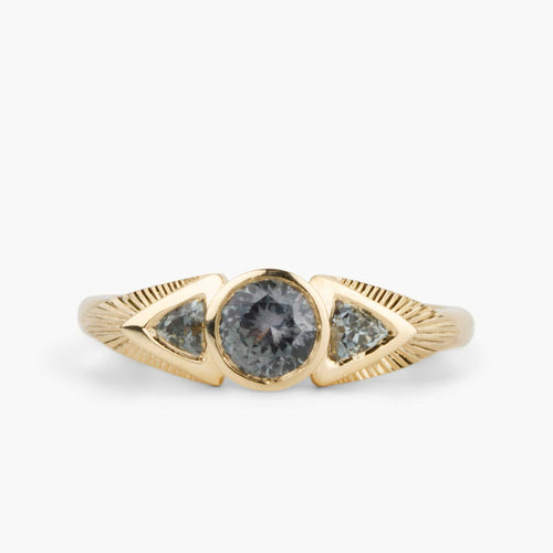 .60ct Three-Stone Athena Engagement Ring - Grey-Green Montana Sapphires in 14k Yellow Gold