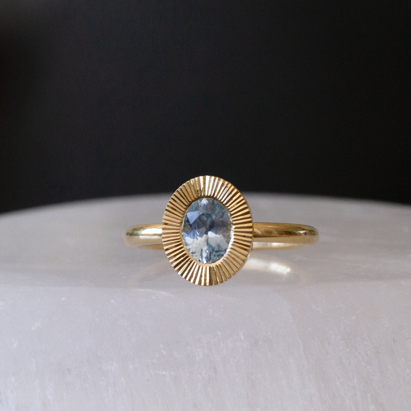 .89ct North-South Oval Aurora Engagement Ring - Light Blue Montana Sapphire in Yellow Gold