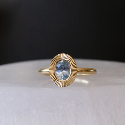 .89ct North-South Oval Aurora Engagement Ring - Light Blue Montana Sapphire in Yellow Gold