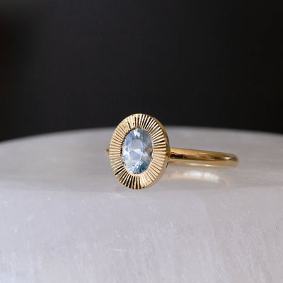 .89ct North-South Oval Aurora Engagement Ring - Light Blue Montana Sapphire in Yellow Gold