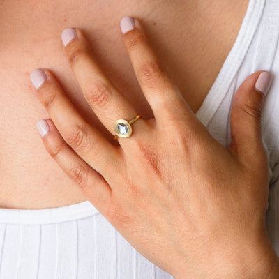 .89ct North-South Oval Aurora Engagement Ring - Light Blue Montana Sapphire in Yellow Gold
