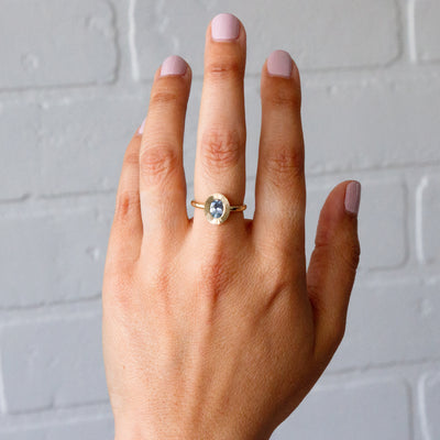 .89ct North-South Oval Aurora Engagement Ring - Light Blue Montana Sapphire in Yellow Gold