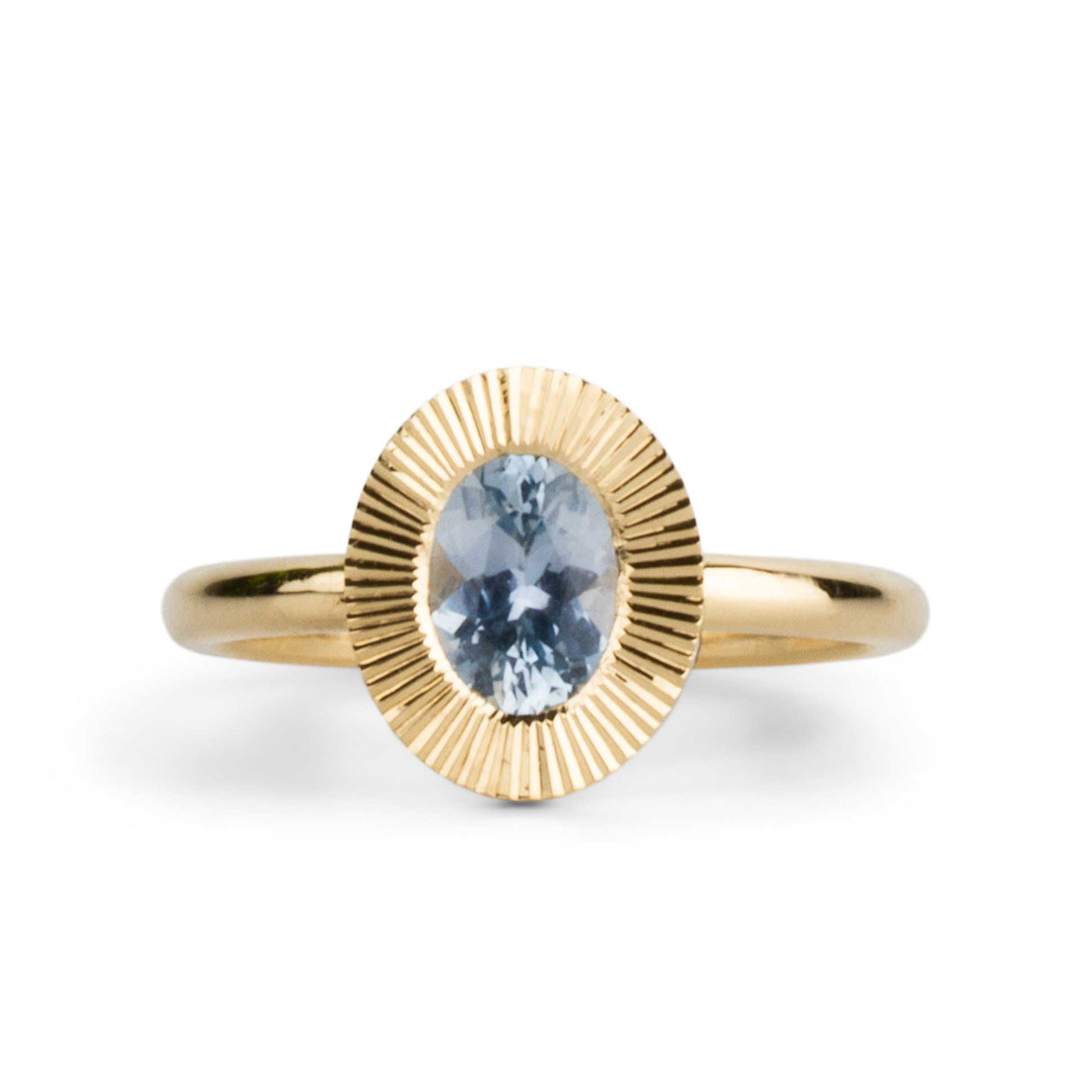 .89ct North-South Oval Aurora Engagement Ring - Light Blue Montana Sapphire in Yellow Gold