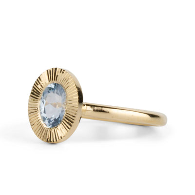 .89ct North-South Oval Aurora Engagement Ring - Light Blue Montana Sapphire in Yellow Gold