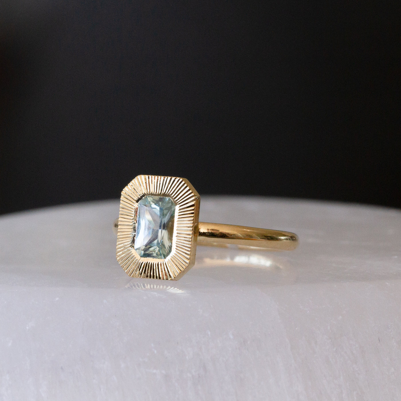 .84ct Radiant Aurora Engagement Ring - Montana Sapphire in Yellow Gold