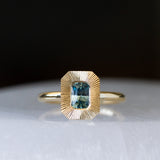 Radiant Blue-Green Montana Sapphire Aurora Ring in Yellow Gold