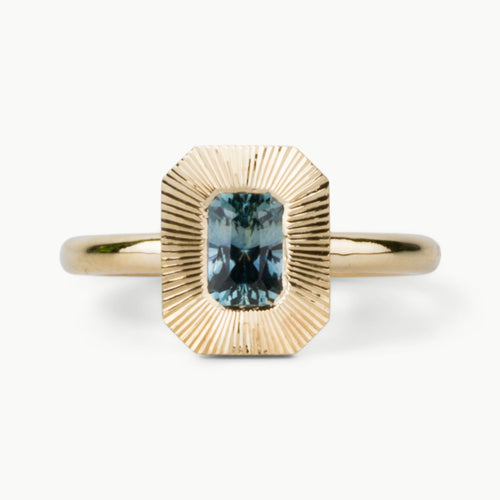 Radiant Blue-Green Montana Sapphire Aurora Ring in Yellow Gold