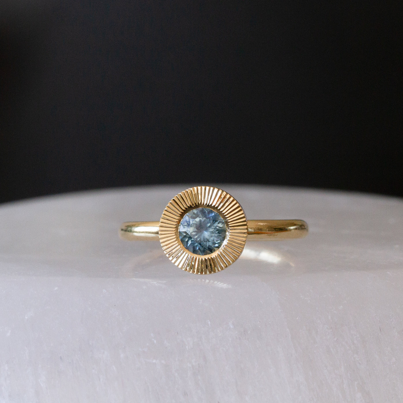 .62ct Round Aurora Engagement Ring -  Light Blue Montana Sapphire in Yellow Gold