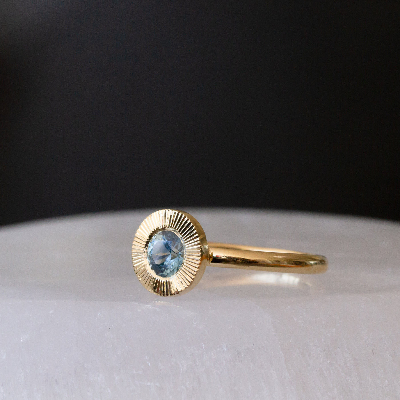 .62ct Round Aurora Engagement Ring -  Light Blue Montana Sapphire in Yellow Gold