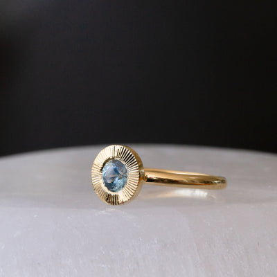 .62ct Round Aurora Engagement Ring -  Light Blue Montana Sapphire in Yellow Gold