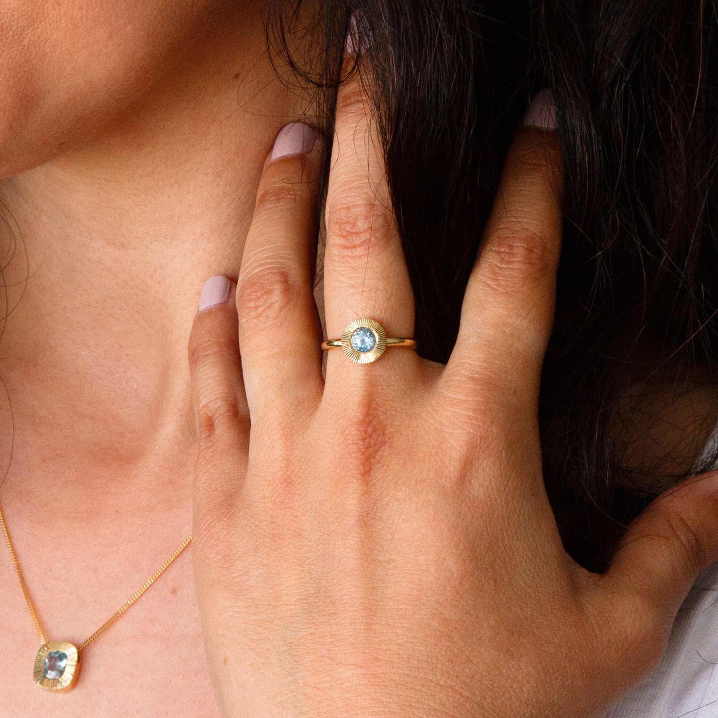 .62ct Round Aurora Engagement Ring -  Light Blue Montana Sapphire in Yellow Gold