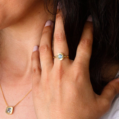 .62ct Round Aurora Engagement Ring -  Light Blue Montana Sapphire in Yellow Gold