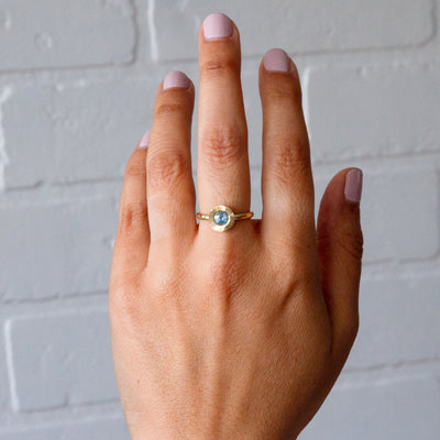.62ct Round Aurora Engagement Ring -  Light Blue Montana Sapphire in Yellow Gold