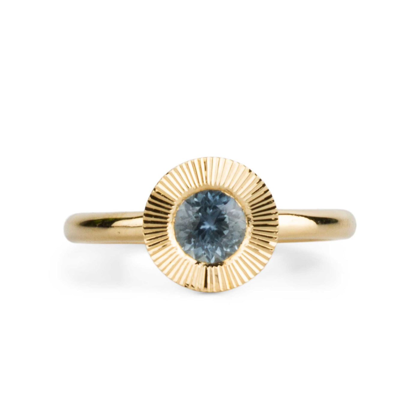 .62ct Round Aurora Engagement Ring -  Light Blue Montana Sapphire in Yellow Gold