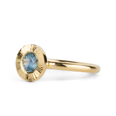 .62ct Round Aurora Engagement Ring -  Light Blue Montana Sapphire in Yellow Gold