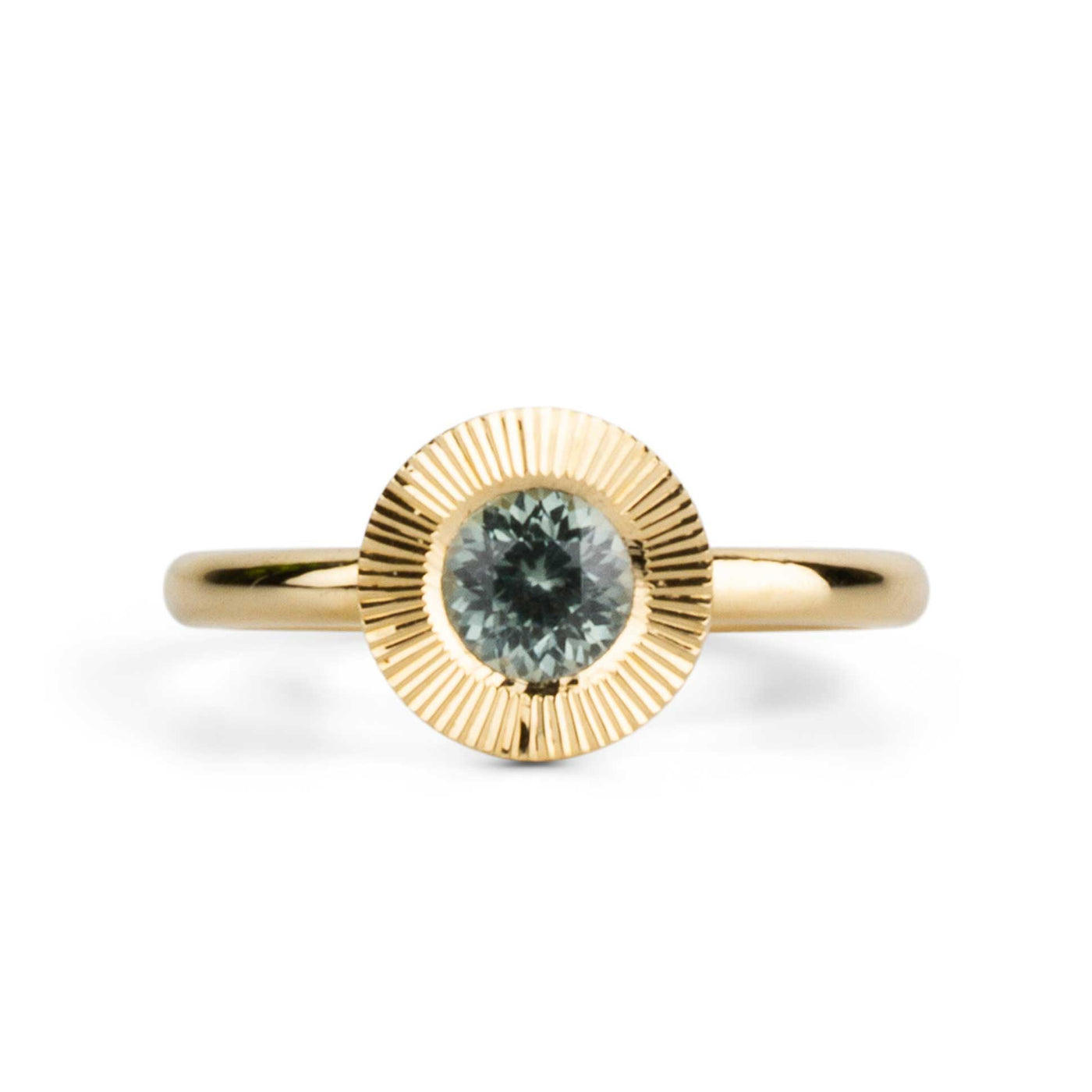 .62ct Round Aurora Engagement Ring - Teal Montana Sapphire in Yellow Gold