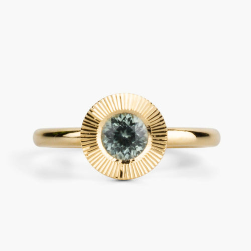 .62ct Round Aurora Engagement Ring - Teal Montana Sapphire in Yellow Gold