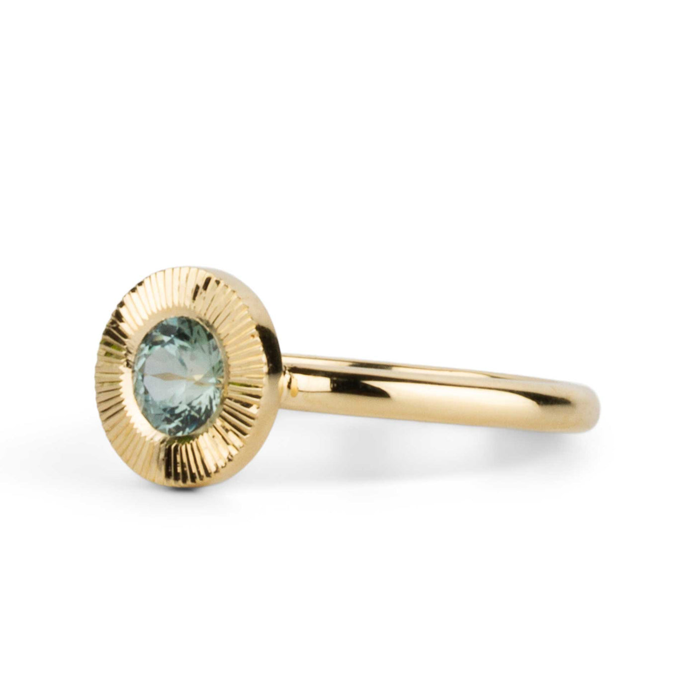.62ct Round Aurora Engagement Ring - Teal Montana Sapphire in Yellow Gold