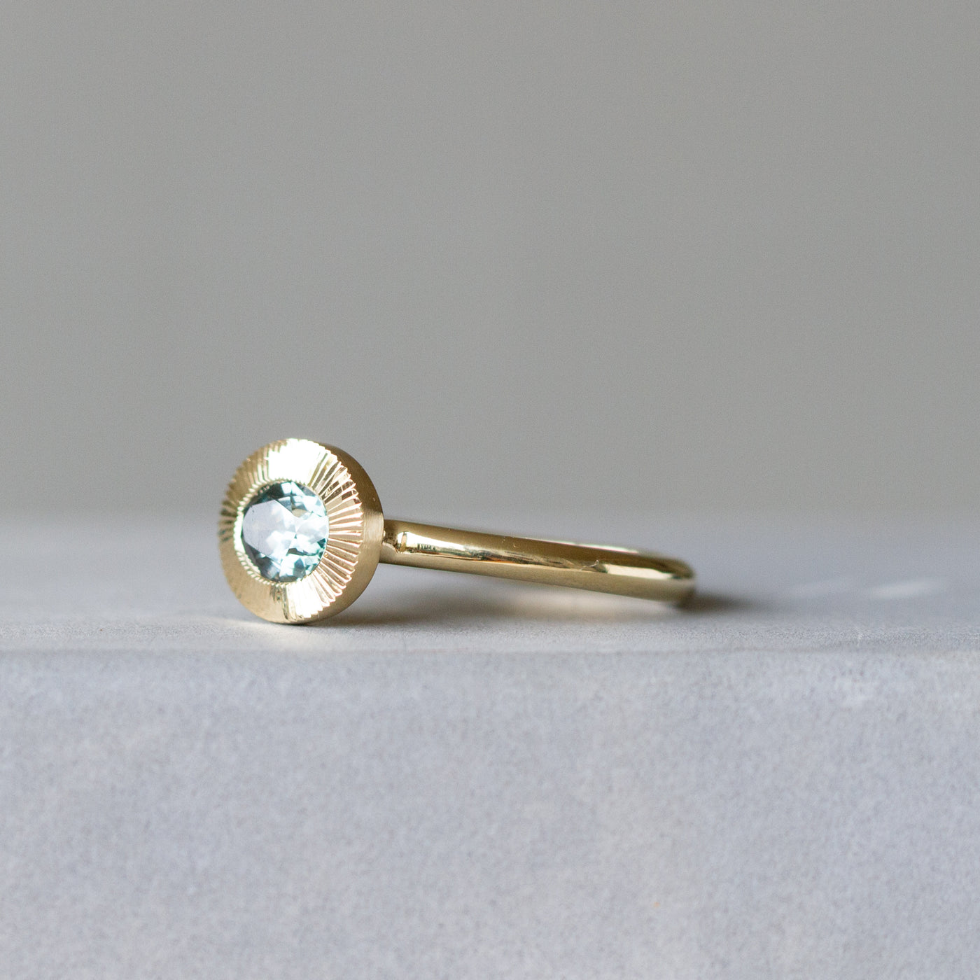 East-West Aurora Solitaire with Blue-Green Montana Sapphire