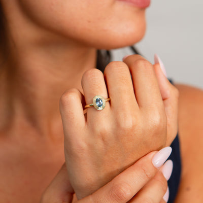 North-South Oval Aurora Ring with Green-Blue Montana Sapphire