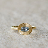 .60ct East-West Cushion Aurora Engagement Ring - Montana Sapphire in Yellow Gold
