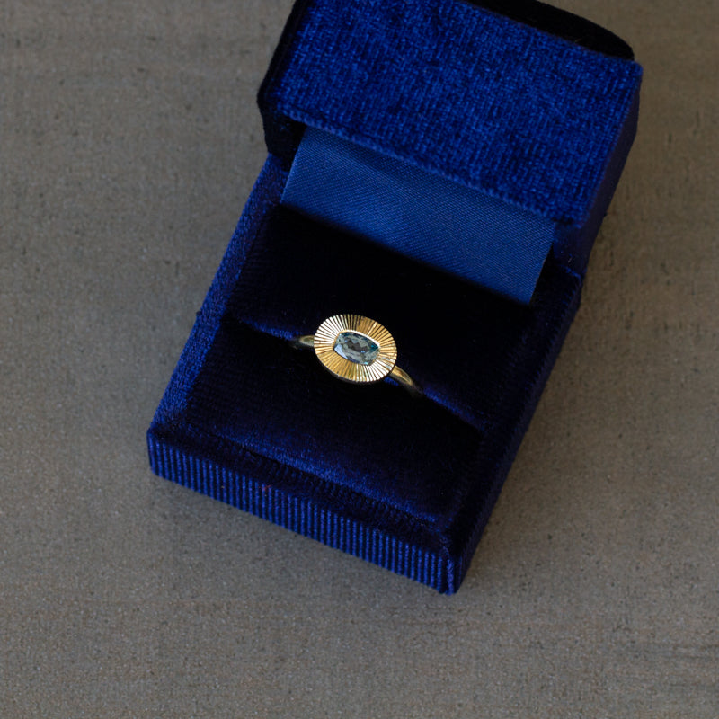 .60ct East-West Cushion Aurora Engagement Ring - Montana Sapphire in Yellow Gold
