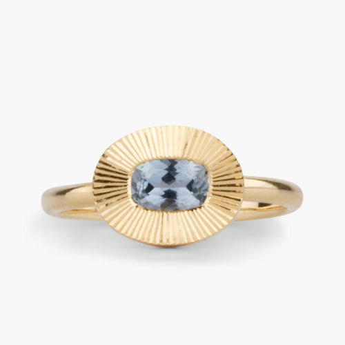 .60ct East-West Cushion Aurora Engagement Ring - Montana Sapphire in Yellow Gold